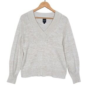 Gap Women's 100% Cotton Crossover V-Neck Marshmallow Knit Sweater Cream M